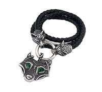 Collier en Cuir Tressé avec Pendentif Tête de Loup Viking - Collier Scandinave Loup Celtique en Acier Inoxydable pour Homme - Amulette Animal Nordique Odin Fenrir Cadeau de Fête des Pères