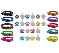 Collier en cuir vibrant pour chiot, chiens de petite, moyenne et grande taille avec médaille gravée personnalisée en forme de patte pailletée de 27 mm (taille M (cou de 28 à 36 cm), rouge)