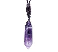 Collier en d'améthyste - Apaisement et équilibre énergétique | Pendentif pilier à double pointe en pierre naturelle tissée à la main | Hommes et femmes, collection minéral décoration, cadeau p