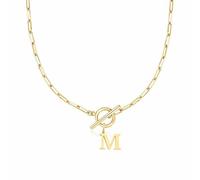 Collier en forme de cœur avec fermoir à bascule Eben - Collier avec initiale A Z pour femme - Collier avec pendentif en forme de lettre de l'alphabet doré - Chaîne épaisse - Collier de tennis pour