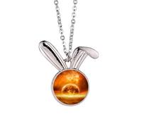 Collier en forme de lapin avec pendentif en forme de lapin rouge et planète comme une flamme