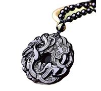 Collier en jade Pixiu, collier Feng Shui de la richesse avec pendentif dragon herbe Pixiu obsidienne noire et cordon perles, Pendant Only