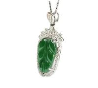 Collier en jade pour homme, pendentif émeraude naturelle incrustée du roi des glaces, collier feuille verte, offrez-lui un cadeau