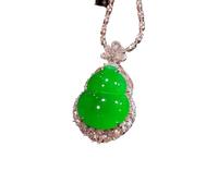 Collier en jade pour homme, pendentif gourde naturelle style femme style glace type Yang vert jade vert à la mode incrusté roi vert pendentif goutte pleine verte, offrez-lui un cadeau