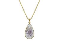 Collier en lodolite naturelle grise, taillée en poire, avec une pierre lisse de 33 x 20 mm et une chaîne à maillons de 45 cm. Bijou artisanal de guérison et accessoires d'astrologie | L_GMYP_0424