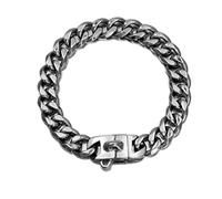 Collier en métal argenté pour Chien avec Boucle sécurisée et Plaque d'identité pour Chien, maillons cubains 18 carats, Pitbull américain Berger Allemand (15 mm, 24'')