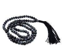Collier en obsidienne 108 Japa Mala (perles de 8 mm) dans une boîte à bijoux | Méditation, spiritualité, guérison, yoga, Inde