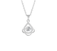 Collier en or blanc véritable 9 carats avec moissanite, pendentif en forme de larmes creux et fleurs, chaîne pour femme en or 375, 45 cm, Or blanc 9 carats (375), Moissanite