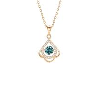 Collier en or rose 375 véritable avec moissanite verte - Pendentif en forme de larmes creux - 45 cm, Or rose 18 carats (750), Moissanite