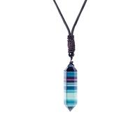 Collier en - Pendentif énergétique, bijoux de, charme tour minérale | Pendentif colonne en pierre naturelle pour l'équilibre spirituel | Bijoux arc-en- en fluorite avec cordon