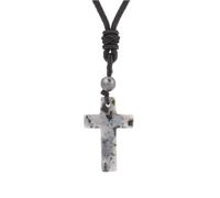 Collier en Pierre - Collier Pendentif Croix en Pierre Naturelle pour Homme Colliers d'améthystes Oeil de Tigre pour Femmes Cadeau Bijoux Classiques à la Mode, Labradorite Noire, Taille Unique