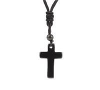 Collier en Pierre - Collier Pendentif Croix en Pierre Naturelle pour Homme Oeil de Tigre Colliers d'améthystes pour Femmes Cadeau Bijoux Classiques à la Mode, Obsidienne Noire, Taille Unique