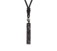 Collier en Pierre - Collier Pendentif en Pierre Naturelle pour Hommes Femmes Pendentif Colonne Carrée Colliers en Cristal de Quartz Rose Bijoux à Porter Quotidiennement, Labradorite Noire, Taille