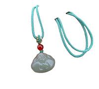 Collier en pierre de jade, amulette Feng Shui, pendentif Bouddha rieur, pierre précieuse naturelle, pendentif en jade Hetian semi-précieux, talisman for la prospérité, l'argent, la bonne chance, unise