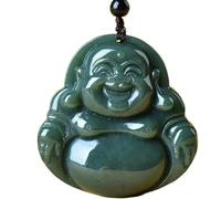 Collier en pierre de jade, collier Feng Shui, collier en pierres précieuses naturelles, collier en jade Hetian, pendentif Bouddha rieur, collier en cristal for femmes et hommes, chaîne de pull, bijoux