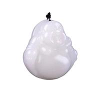 Collier en pierre de jade, collier Feng Shui, collier en pierres précieuses naturelles, pendentif Bouddha rieur, collier en jade blanc, porte-bonheur for femmes et hommes, cristal, attire la richesse,
