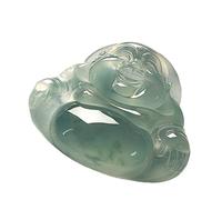 Collier en pierre de jade, collier Feng Shui, collier pendentif Bouddha rieur, collier en pierre naturelle de jade for femmes et hommes, amulette de 35 x 35 mm, breloques de richesse, de prospérité, d
