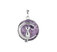 Collier en Pierre - Pendentif Chat Lune de Mode pour Collier Rond Quartz Rose améthyste Pierre Naturelle Mignon Chaton Bijoux pour Femme Fille Colliers, améthyste, Taille Unique