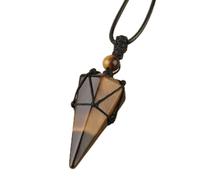 Collier en pierre pour femme/homme - Collier en cristaux de pierre naturelle Pendentifs en quartz œil de tigre Collier enroulé de corde noire pour homme et femme Port quotidien ou fête Bijoux de m