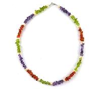 Collier en pierres véritables baroque en améthyste, péridot, cornaline et perles d'eau douce. Fermoir en argent 925 (42)