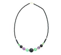 Collier en pierres véritables en onyx noir brillant et mat, avec gemmes de couleurs au centre. Montage sur câble et apprêts plaqués or. Fabrication française (AVENTURINE VERTE/AMETHYSTE, 45 CM)