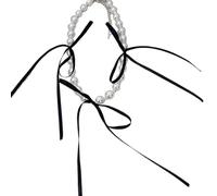 Collier en ruban avec franges et nœud décoratif, délicat et perlé, bijou de cou pour un usage quotidien, rendez-vous, fête, beau ruban nœud papillon accessoire, taille unique, Comme décrit, Comme