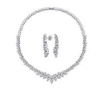 Collier En V De Style Vintage Avec Feuilles Marquise Étoilées Collier À Déclaration En Cz Aaa Ensemble De Bijoux Avec Boucles D'Oreilles Pendantes Assorties Pour Mariage Bal Concours Plaqué Argent.