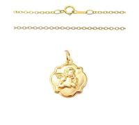 Collier - Enfant/Bébé - Chaîne et Médaille - Pendentif - Ange - Baptême - Octogonale - 18 mm - Or Jaune Vermeil - 14 Carats
