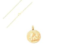 Collier - Enfant/Bébé - Chaîne et Pendentif - Médaille - Ange - Baptême - 12 mm - Plaqué Or Jaune 750/1000 - 3 Microns