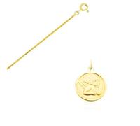 Collier - Enfant/Bébé - Chaîne et Pendentif - Médaille - Ange - Baptême - 16 mm - Plaqué Or Jaune 750/1000 - 3 Microns - 45 cm