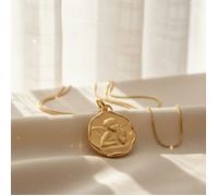 Collier - Enfant/Bébé - Médaille - Ange - Pensif - Baptême - Plaqué Or Jaune 750/1000 - 45 cm - Vénitienne