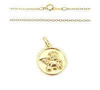 Collier - Enfant - Chaîne et Pendentif - Médaille - Ange - Baptême - 16 mm - Or Jaune Vermeil - 14 Carats - 45 cm