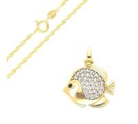 Collier - Enfant - Chaîne et Pendentif - Poisson - Animal - Cristal - Blanc - Plaqué Or Jaune 750/1000 - 3 Microns - 45 cm