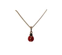 Collier - Enfant - Chaîne Gourmette - Pendentif - Coccinelle - Émail - Rouge - Plaqué Or Jaune 750/1000 - 3 Microns - 45 cm