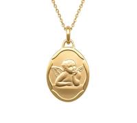 Collier - Enfant - Chaîne - Pendentif - Médaille - Ovale - Ange - Baptême - Plaqué Or Jaune 750/1000 - 45 cm - Fabriqué en France