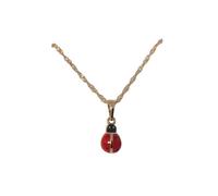 Collier - Enfant - Chaîne Torsadée - Pendentif - Coccinelle - Émail - Rouge - Plaqué Or Jaune 750/1000 - 3 Microns - 45 cm