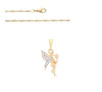 Collier - Enfant - Chaîne Torsadée - Pendentif - Fée - Cristal - Blanc - Plaqué Or Jaune 750/1000 - 3 Microns - 45 cm
