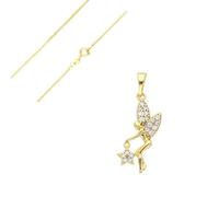 Collier - Enfant - Chaîne Vénitienne - Pendentif - Fée Clochette - Cristal - Blanc - Plaqué Or Jaune 750/1000 - 3 Microns - 45 cm