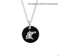Collier - Enfant/Femme - Chaîne et Pendentif - Céramique - Noire - Cheval - Argent Massif 925/1000 - 45 cm