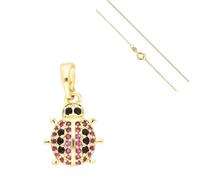 Collier - Enfant/Femme - Chaîne et Pendentif - Coccinelle - Swarovski Elements - Rose - Plaqué Or Jaune 750/1000 - 3 Microns - 45