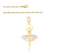 Collier - Enfant/Femme - Chaîne et Pendentif - Danseuse - Ballet - Plaqué Or Jaune 750/1000 - 3 Microns - 45 cm - Torsadée