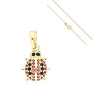 Collier - Enfant/Femme - Pendentif - Coccinelle - Swarovski Elements - Rose - Plaqué Or Jaune 750/1000 - 3 Microns - 45 cm