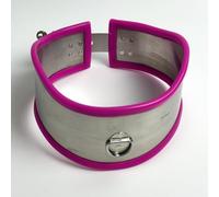 Collier Esclave Rétention Métal Inox Réglable DI Ø116-125mm Silicone Rose | YILUQIFLY Accessoire BDSM Bondage Jouet Érotique Couple Fétichiste Cosplay dominants femmes hommes restraint adulte SUBS