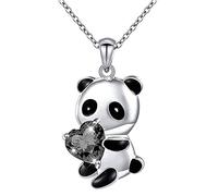 Collier et bijoux européens Pan-da en forme de cœur plaqué Cu- Collier américain mignon Pan-da Collier américain coloré Colliers et pendentifs colliers monogrammés pour femmes, Acier inoxydable, Pas