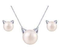 Collier et boucles d'oreille en argent 925 pour femme fille, bijoux de perle, Collier et Clou d'oreille de chat, Ensembles de bijoux, Cadeau Noël anniversaire