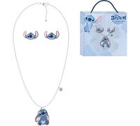 Collier et boucles d'oreilles Disney Stitch avec pendentif à thème et chaîne réglable dans un coffret cadeau | Ensemble de bijoux officiels pour filles de plus de 3 ans