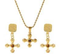 Collier et boucles d'oreilles en alliage avec pendentif en forme de croix pour les croyants religieux, bijoux pour occasions décontractées et formelles, taille unique, Comme décrit, Comme décrit.