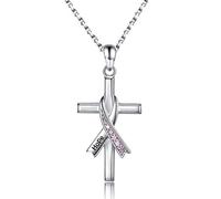 Collier et boucles d'oreilles en argent sterling 925 avec ruban rose en forme de cœur pour la sensibilisation au cancer du sein, bijou cadeau pour femme survivante du cancer, Petit, Argent, Zircone