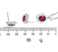Collier et boucles d'oreilles en argent sterling avec rubis rouge 5,5 carats pour femme - Or blanc 18 carats - Bijoux faits à la main avec diamant et rubis rouge - Cadeau de mariage pour mariée