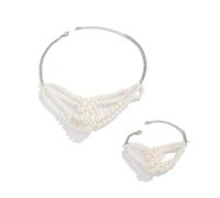 Collier et ensemble de perles d'imitation à plusieurs rangs - Bijoux noués jumeaux pour soirées - Bijoux tendance pour femme